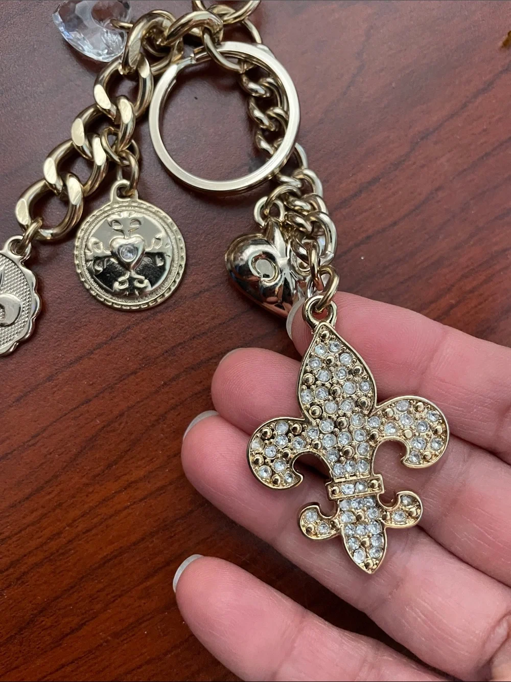 Kathy Van Zeeland Gold-Tone Fleur-de-Lis Crystal Charm Keychain - Picture 5 of 11